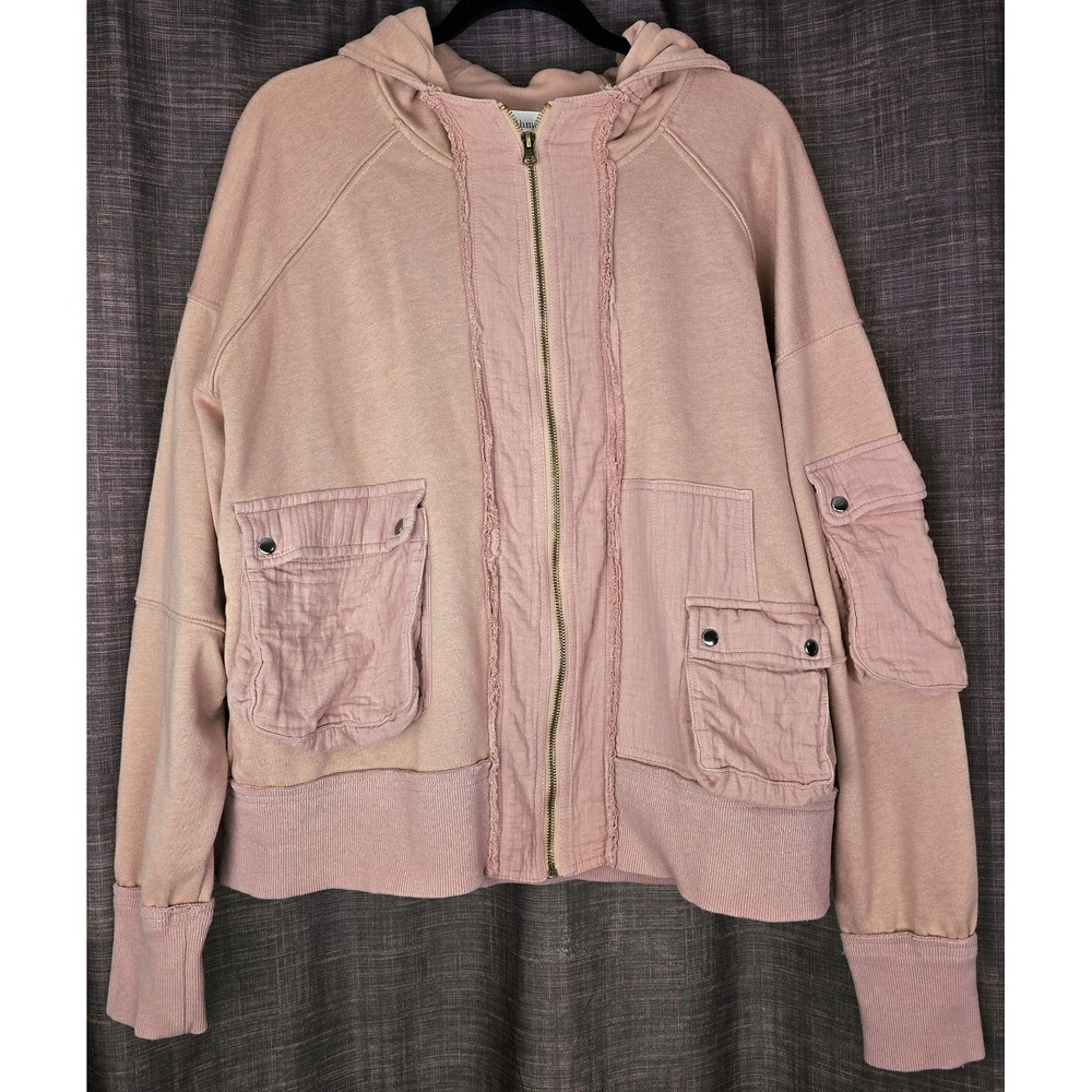 Bohme Women S Hoodie Full Zip Lt Mauve Gauze Pockets Accents Oversized Lagenlook